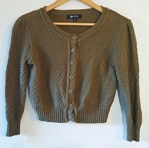 Olive green fitted cropped knit cardigan